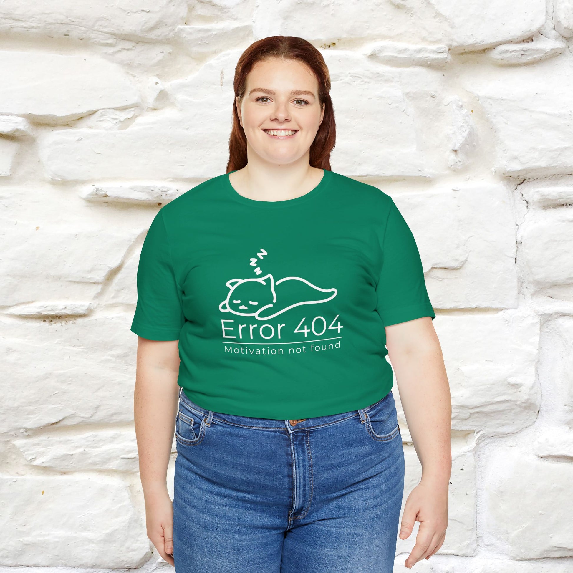 ''Error 404 Motivation Not Found'' Cat T-Shirt Front and Back Design | Nunu&Miao Studio - Nunu&Miao Studio