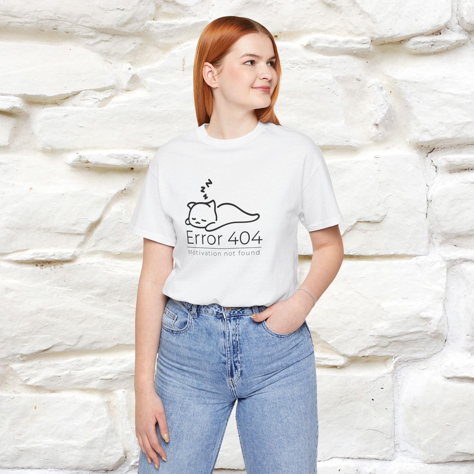''Error 404 Motivation Not Found'' Cat T-Shirt Front and Back Design | Nunu&Miao Studio - Nunu&Miao Studio
