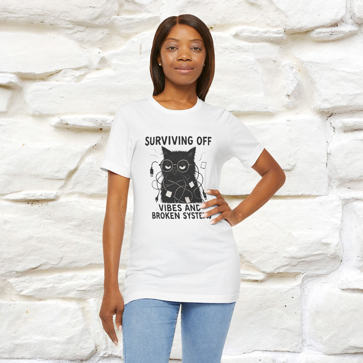"Surviving Off...Vibes And Broken .. " |Cat T-Shirt | Nunu&Miao Studio