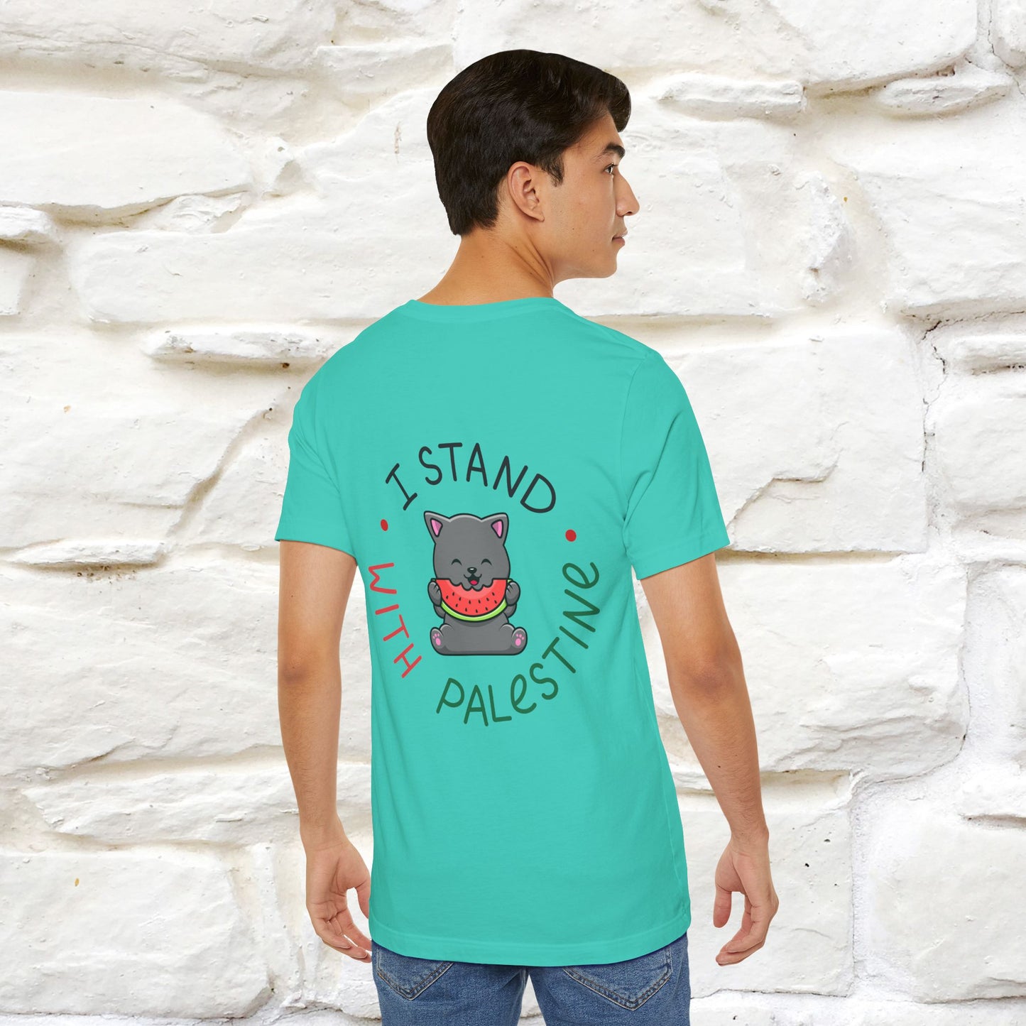 "I Stand With Palestine" Cat T-shirt | Front & Back Design |Nunu&Miao Studio - Nunu&Miao Studio