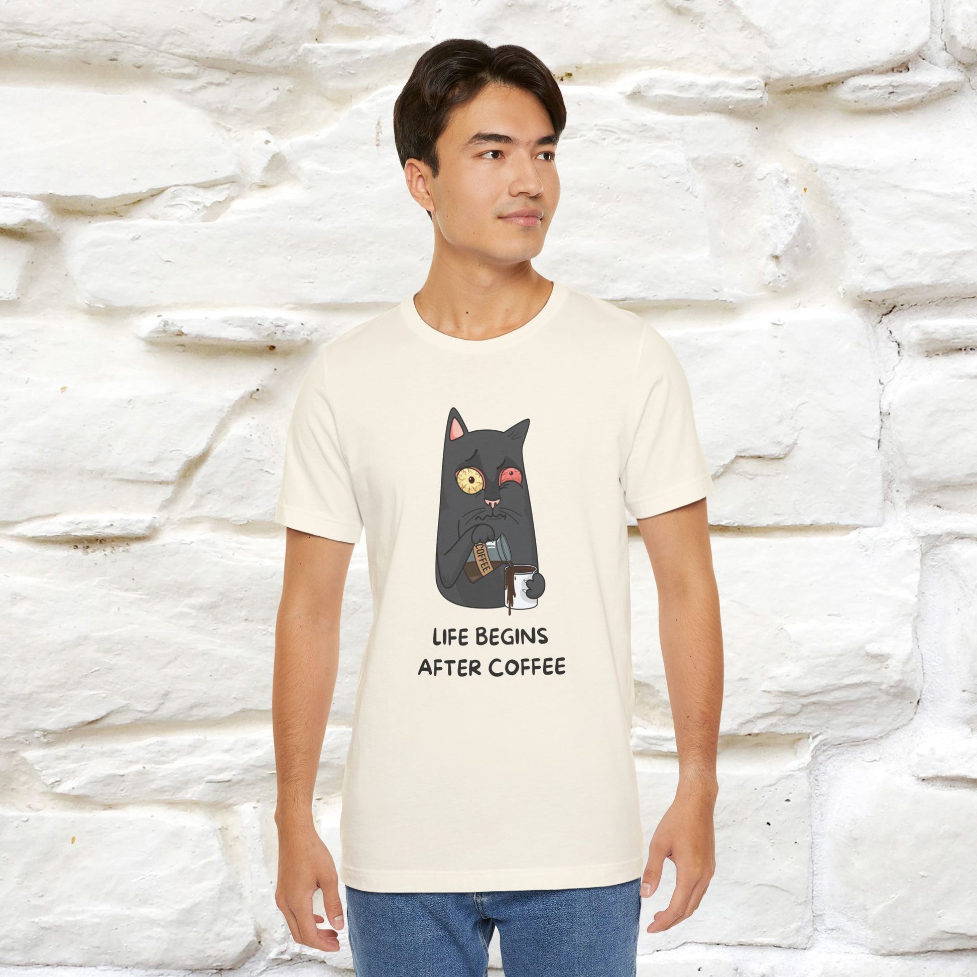 ''Life Begings After Coffe''  Cat T-shirt for Men and Women  100% Cotton* - Nunu&Miao Studio