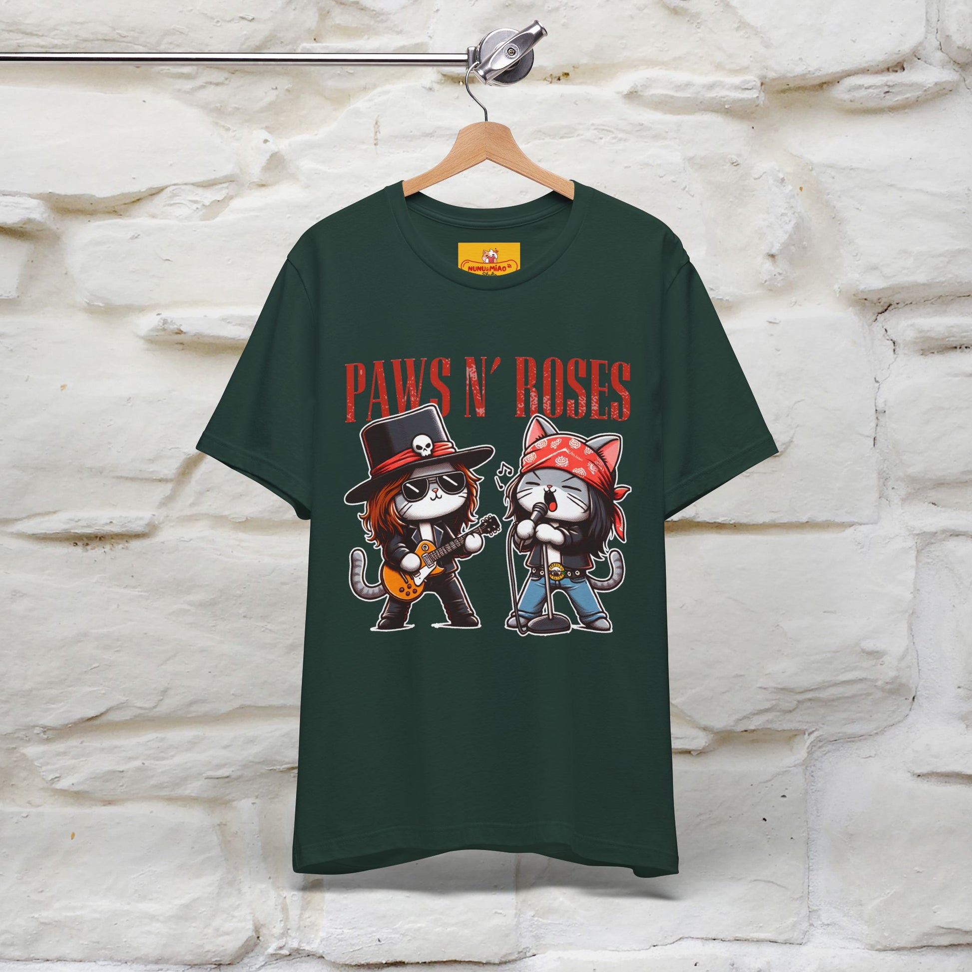 Paws N' Roses T-Shirt | Rock-Inspired Cat Lover  | Nunu&Miao Studio - Nunu&Miao Studio