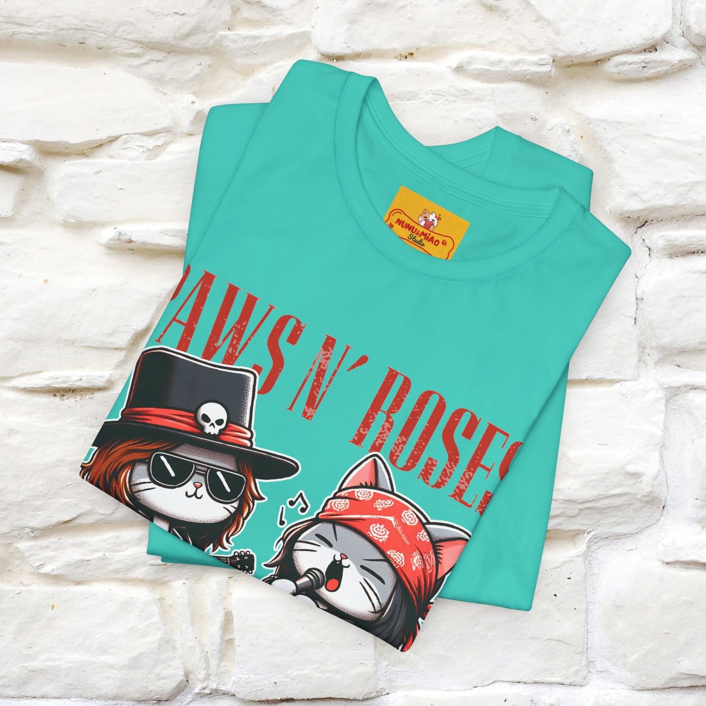 Paws N' Roses T-Shirt | Rock-Inspired Cat Lover  | Nunu&Miao Studio - Nunu&Miao Studio