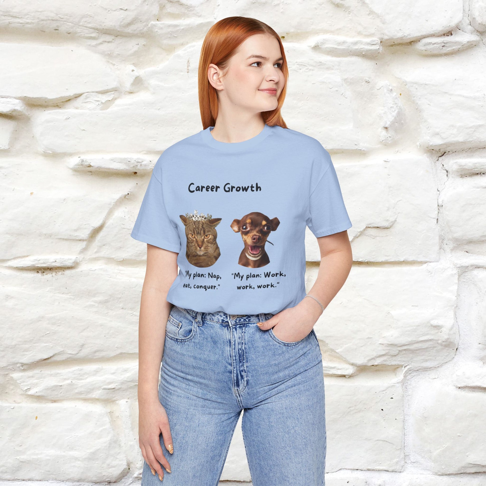"Career Growth: Cat vs. Dog" | Cat T-Shirt | Nunu&Miao Studio - Nunu&Miao Studio