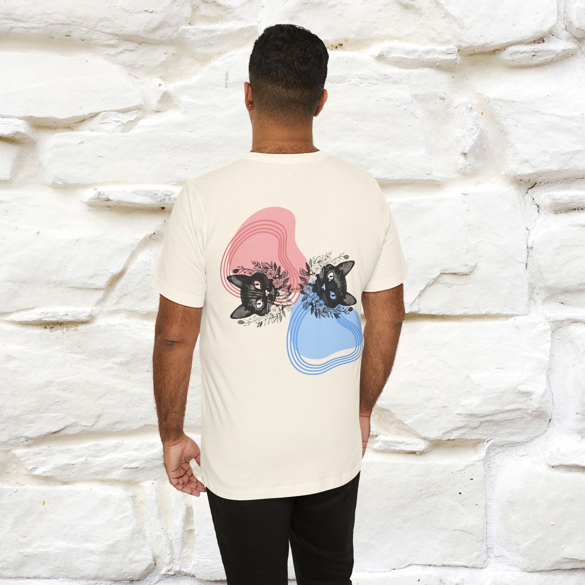 ''Pink and Blu'' Cat T-Shirt Front and Back Design | Nunu&Miao Studio - Nunu&Miao Studio