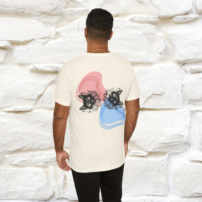 ''Pink and Blu'' Cat T-Shirt Front and Back Design | Nunu&Miao Studio - Nunu&Miao Studio