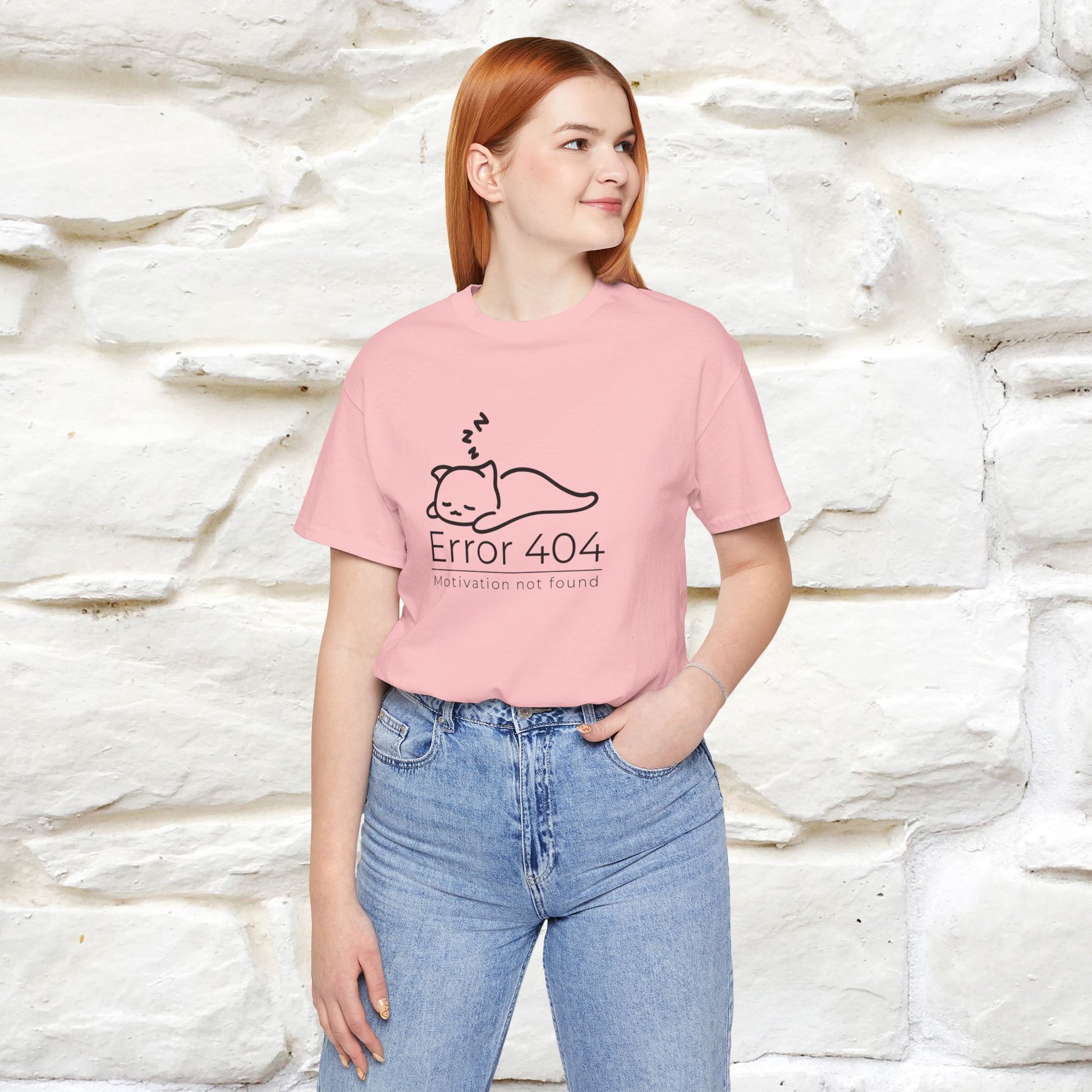 ''Error 404 Motivation Not Found'' Cat T-Shirt Front and Back Design | Nunu&Miao Studio - Nunu&Miao Studio