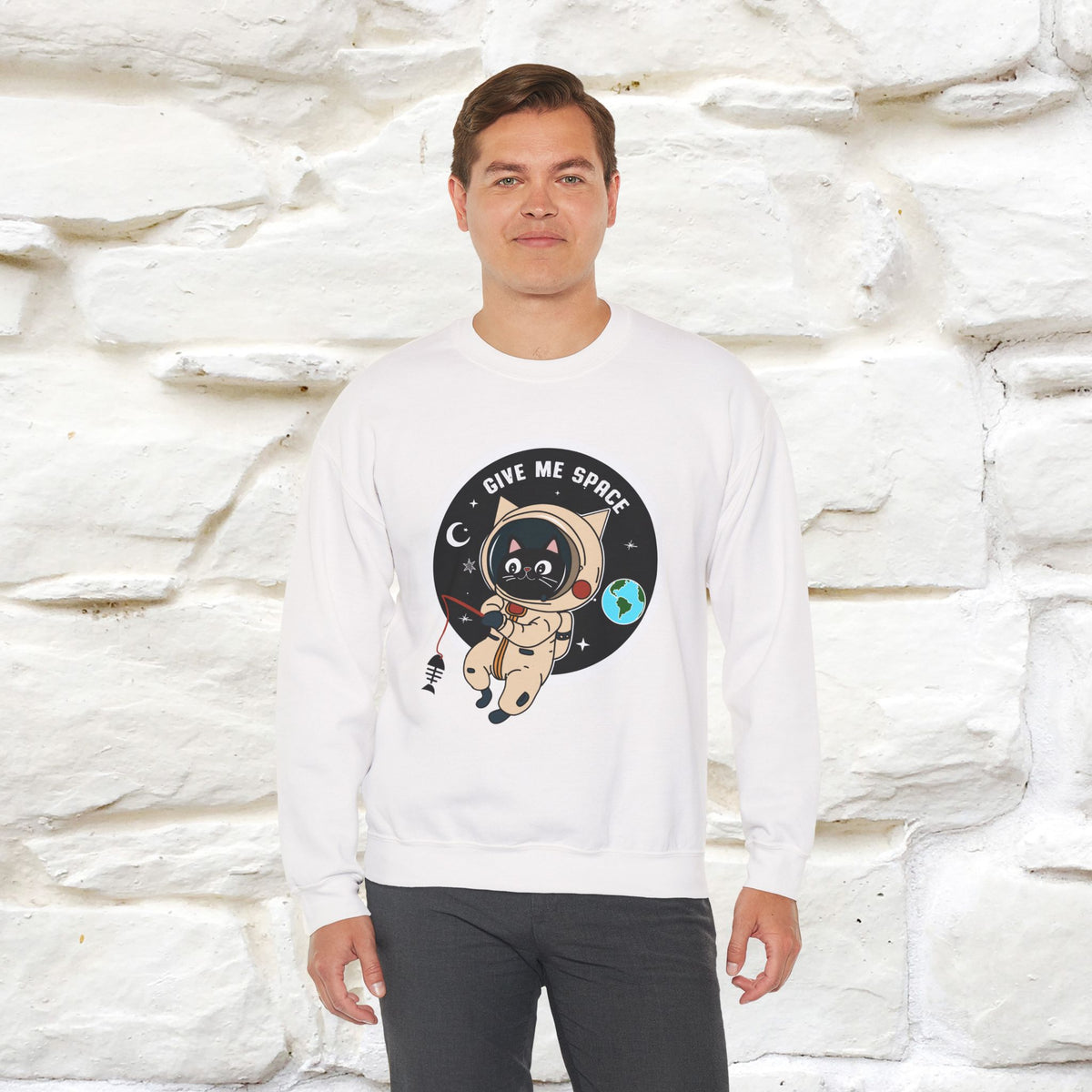Artistic cat sweatshirt with “Give Me Space, Art”  cat design