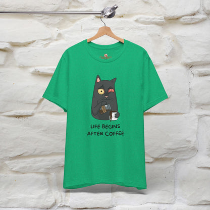 ''Life Begings After Coffe''  Cat T-shirt for Men and Women  100% Cotton* - Nunu&Miao Studio