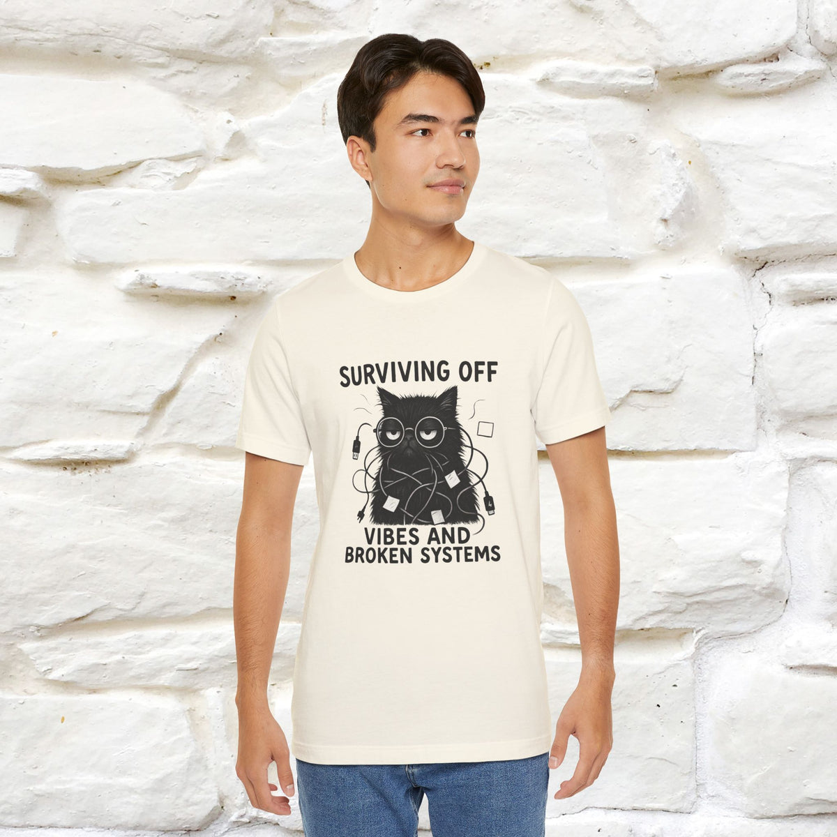 "Surviving Off...Vibes And Broken .. " |Cat T-Shirt | Nunu&Miao Studio