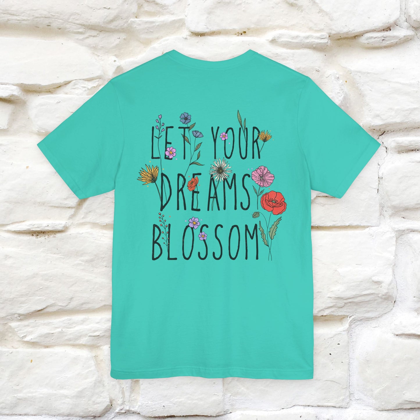 "Let Your Dreams Blossom'' Cat T-Shirt Front and Back Design | Nunu&Miao Studio - Nunu&Miao Studio