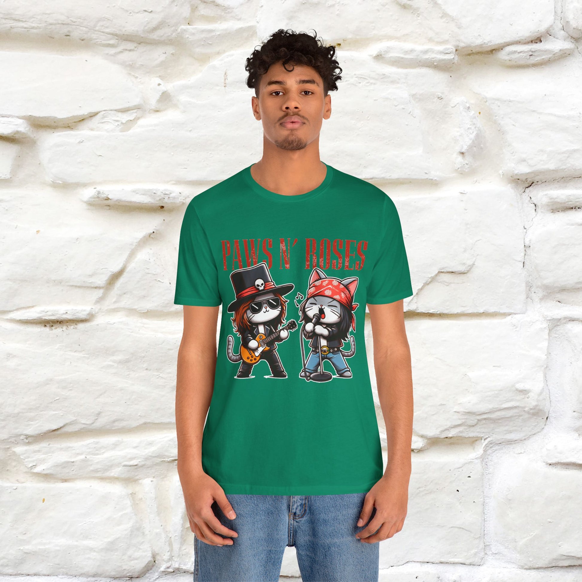 Paws N' Roses T-Shirt | Rock-Inspired Cat Lover  | Nunu&Miao Studio - Nunu&Miao Studio