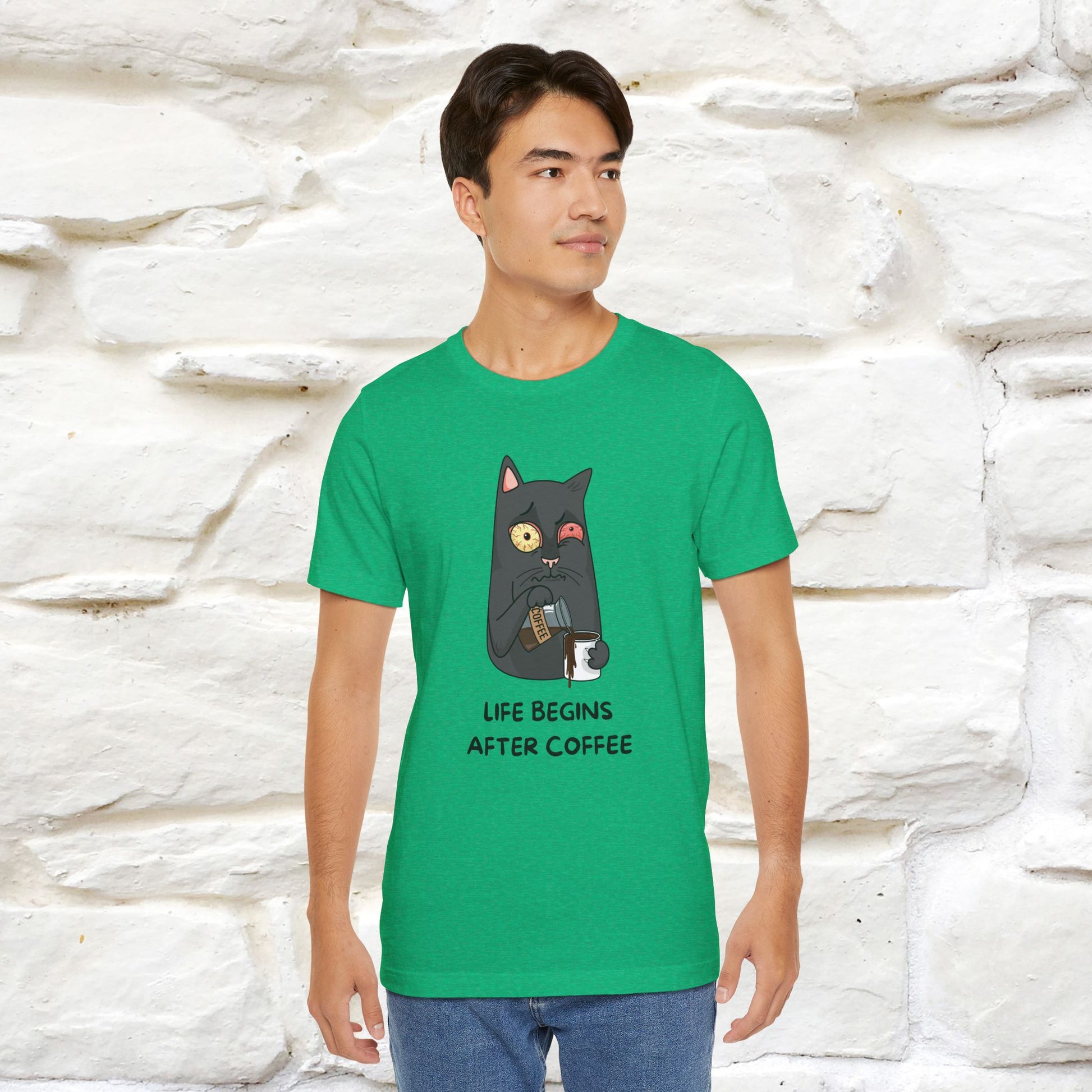 ''Life Begings After Coffe''  Cat T-shirt for Men and Women  100% Cotton* - Nunu&Miao Studio