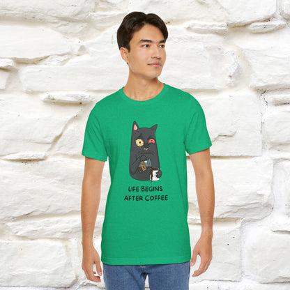 ''Life Begings After Coffe''  Cat T-shirt for Men and Women  100% Cotton* - Nunu&Miao Studio