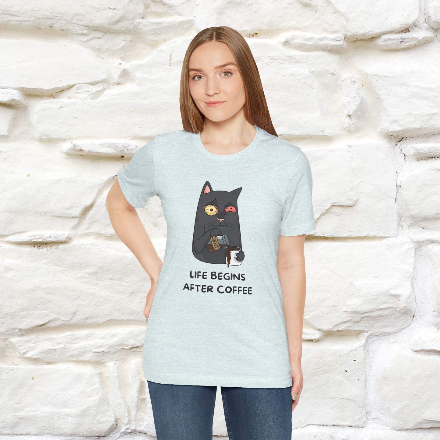 ''Life Begings After Coffe''  Cat T-shirt for Men and Women  100% Cotton* - Nunu&Miao Studio