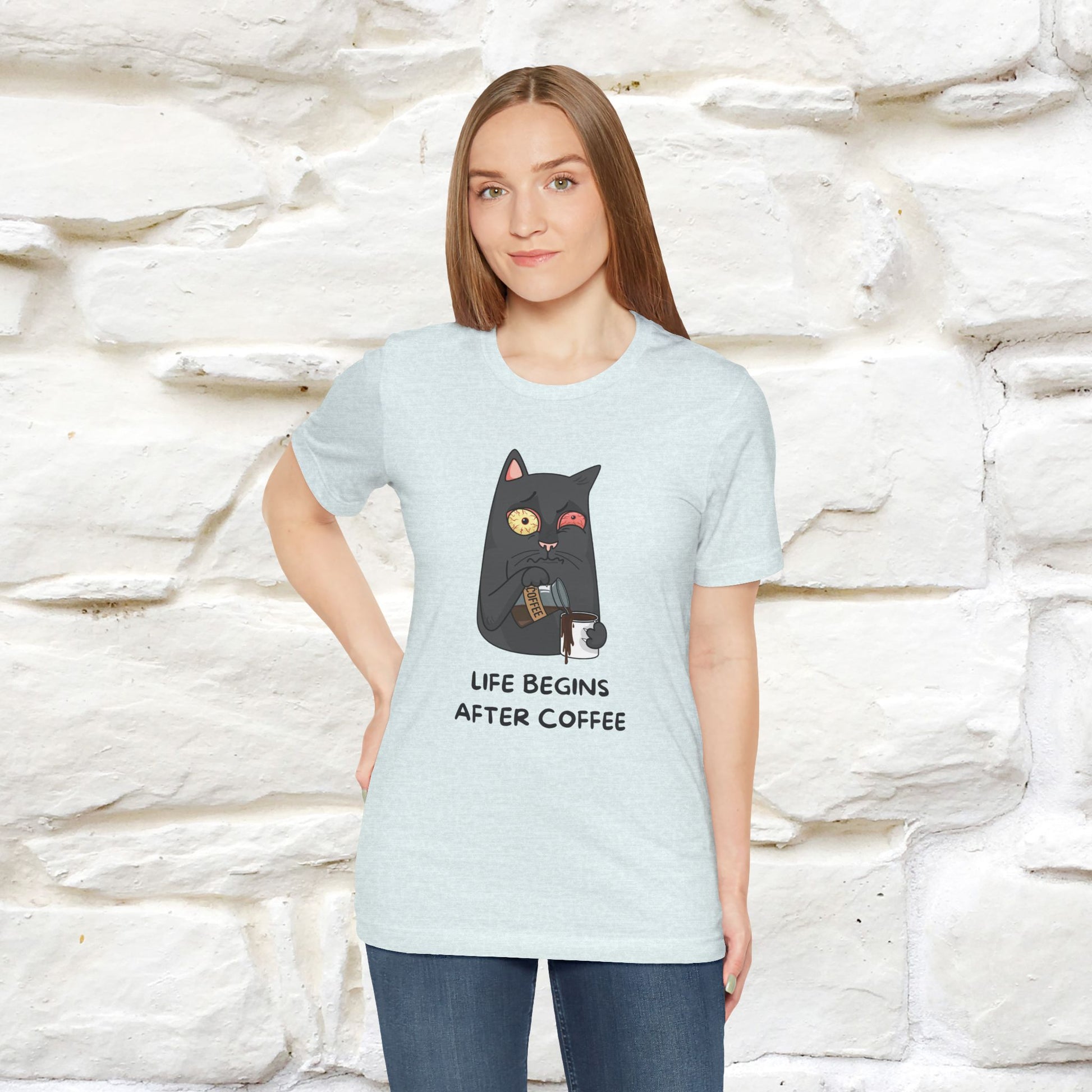 ''Life Begings After Coffe''  Cat T-shirt for Men and Women  100% Cotton* - Nunu&Miao Studio