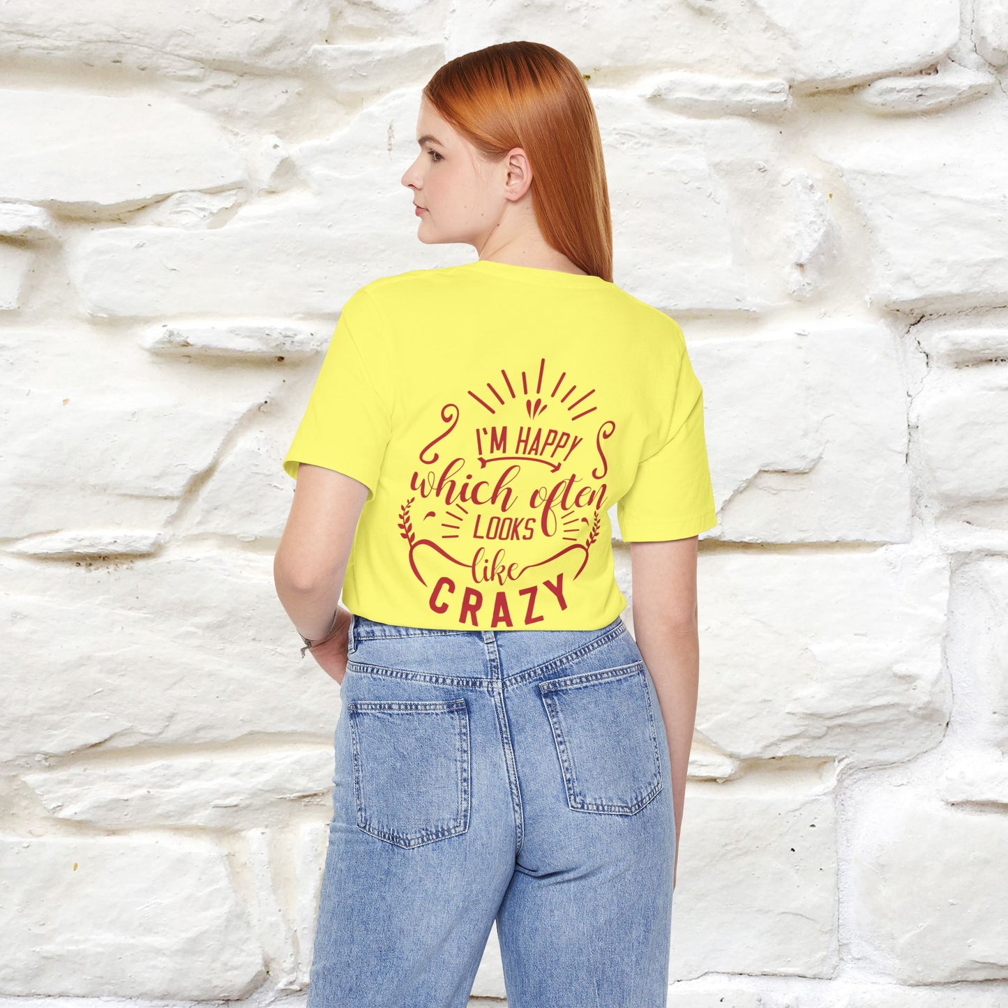 "I’m Happy, Which Often Looks Like Crazy" Cat T-Shirt| Front & Back Design | Nunu&Miao Studio - Nunu&Miao Studio