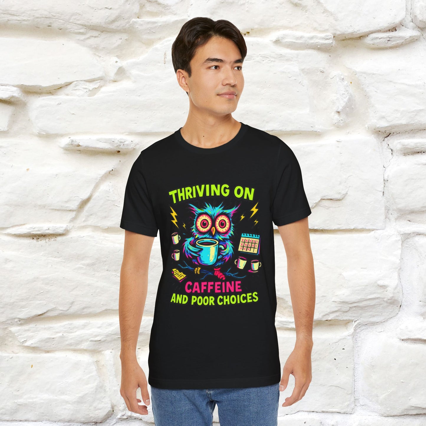 ''Thriving On Caffeine And Poor Choices''|  Sarcastic Cat T-Shirt | Nunu&Miao Studio