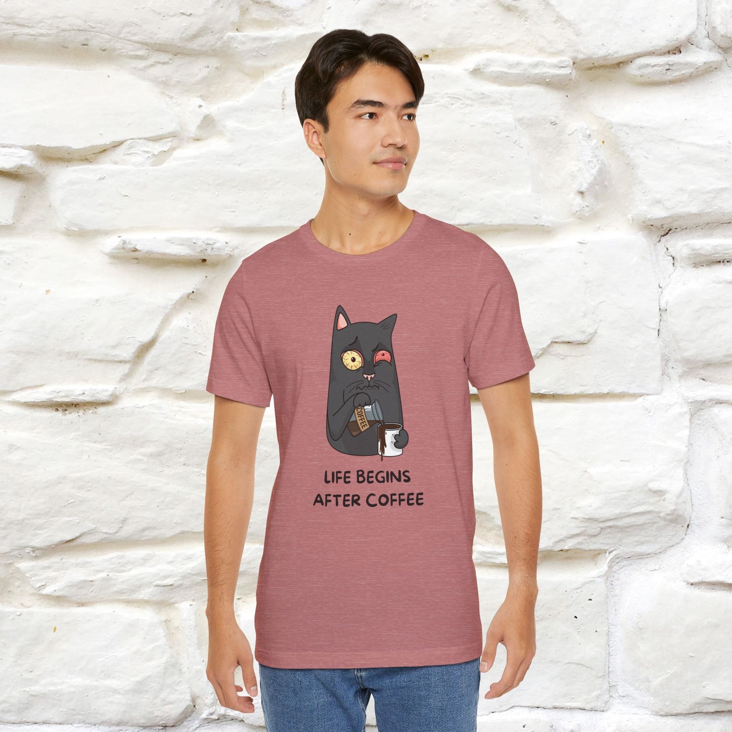 ''Life Begings After Coffe''  Cat T-shirt for Men and Women  100% Cotton* - Nunu&Miao Studio
