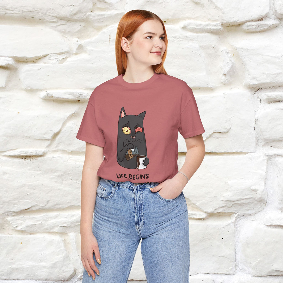 ''Life Begings After Coffe''  Cat T-shirt for Men and Women  100% Cotton*