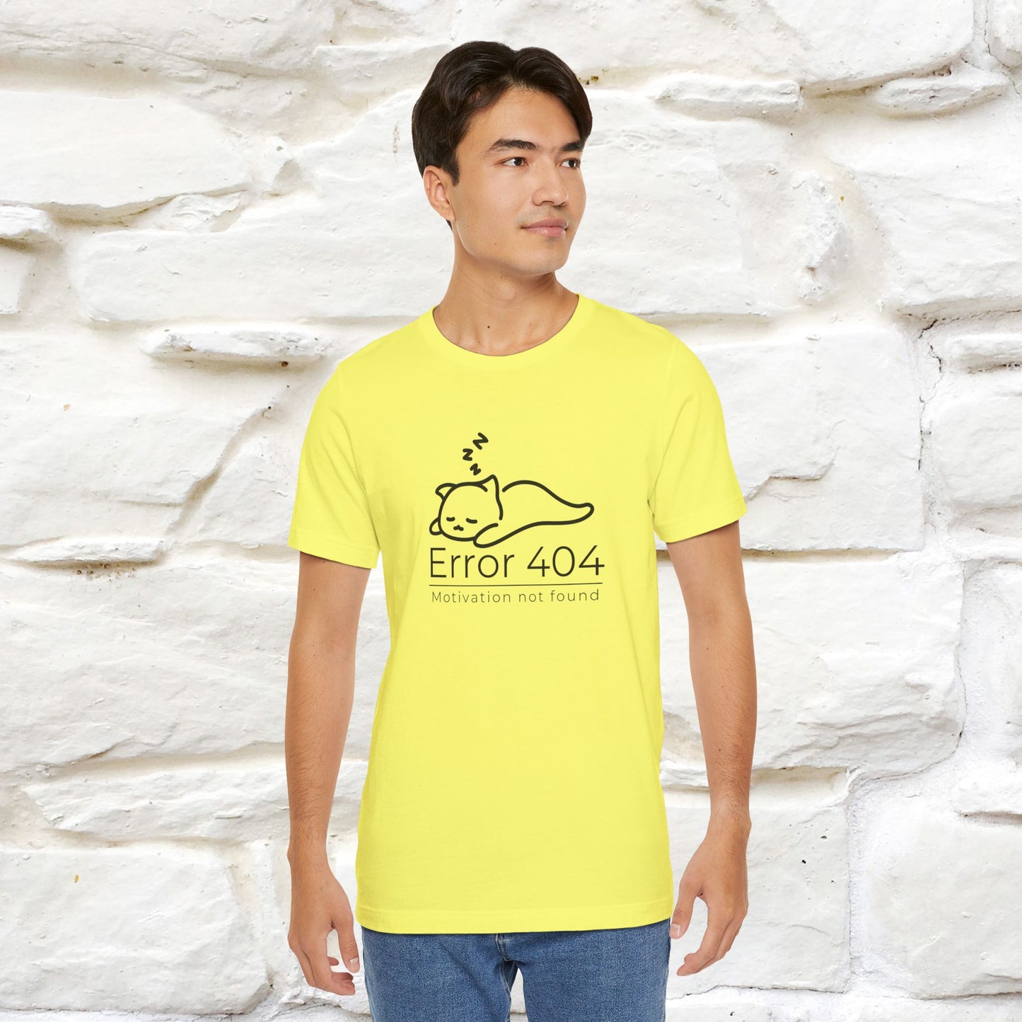 ''Error 404 Motivation Not Found'' Cat T-Shirt Front and Back Design | Nunu&Miao Studio - Nunu&Miao Studio
