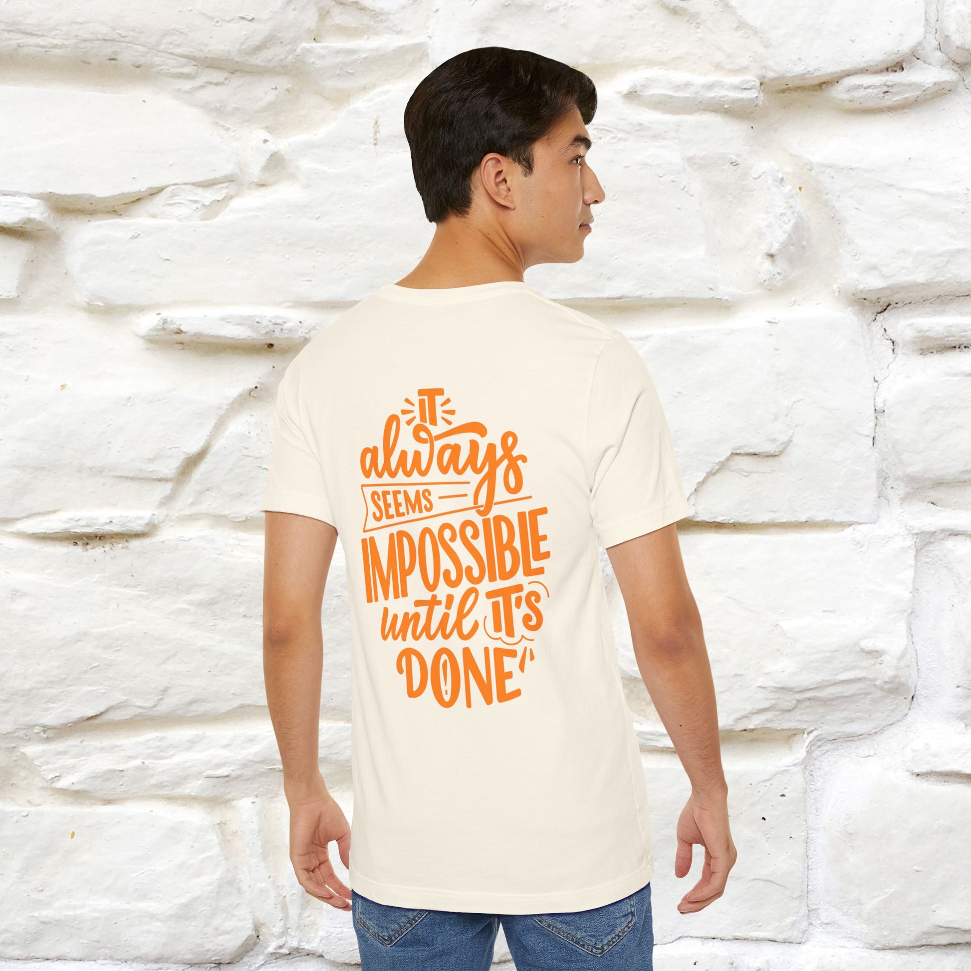 "It Always Seems Impossible Until It’s Done" Cat T-Shirt| Front & Back Design | Nunu&Miao Studio - Nunu&Miao Studio