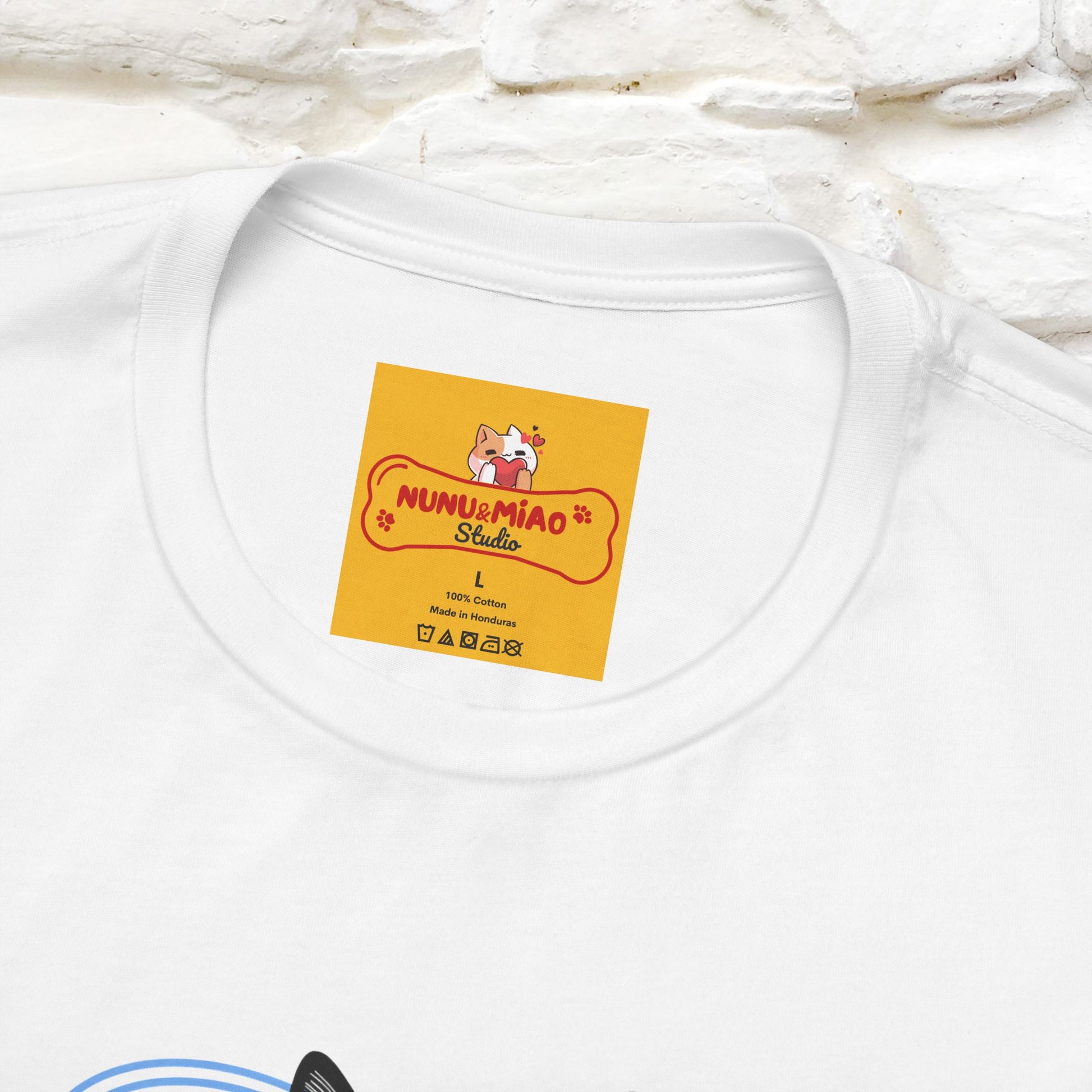 ''Pink and Blu'' Cat T-Shirt Front and Back Design | Nunu&Miao Studio - Nunu&Miao Studio