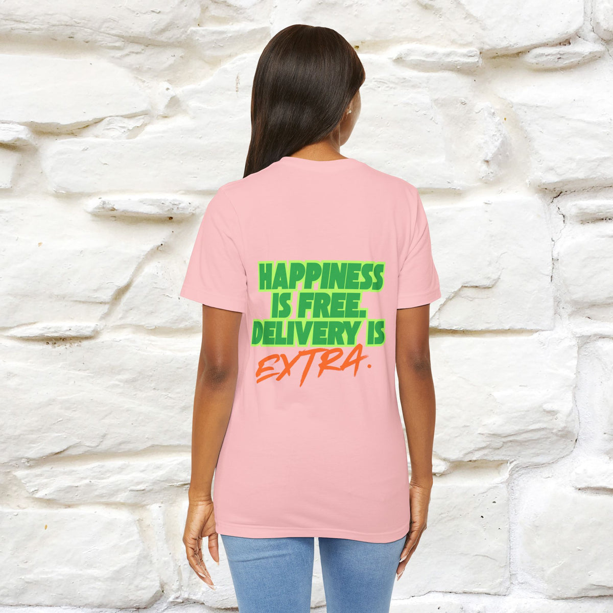 "“Happiness is free. Delivery is extra.” | Cat T-Shirt | Front & Back Design | Nunu&Miao Studio