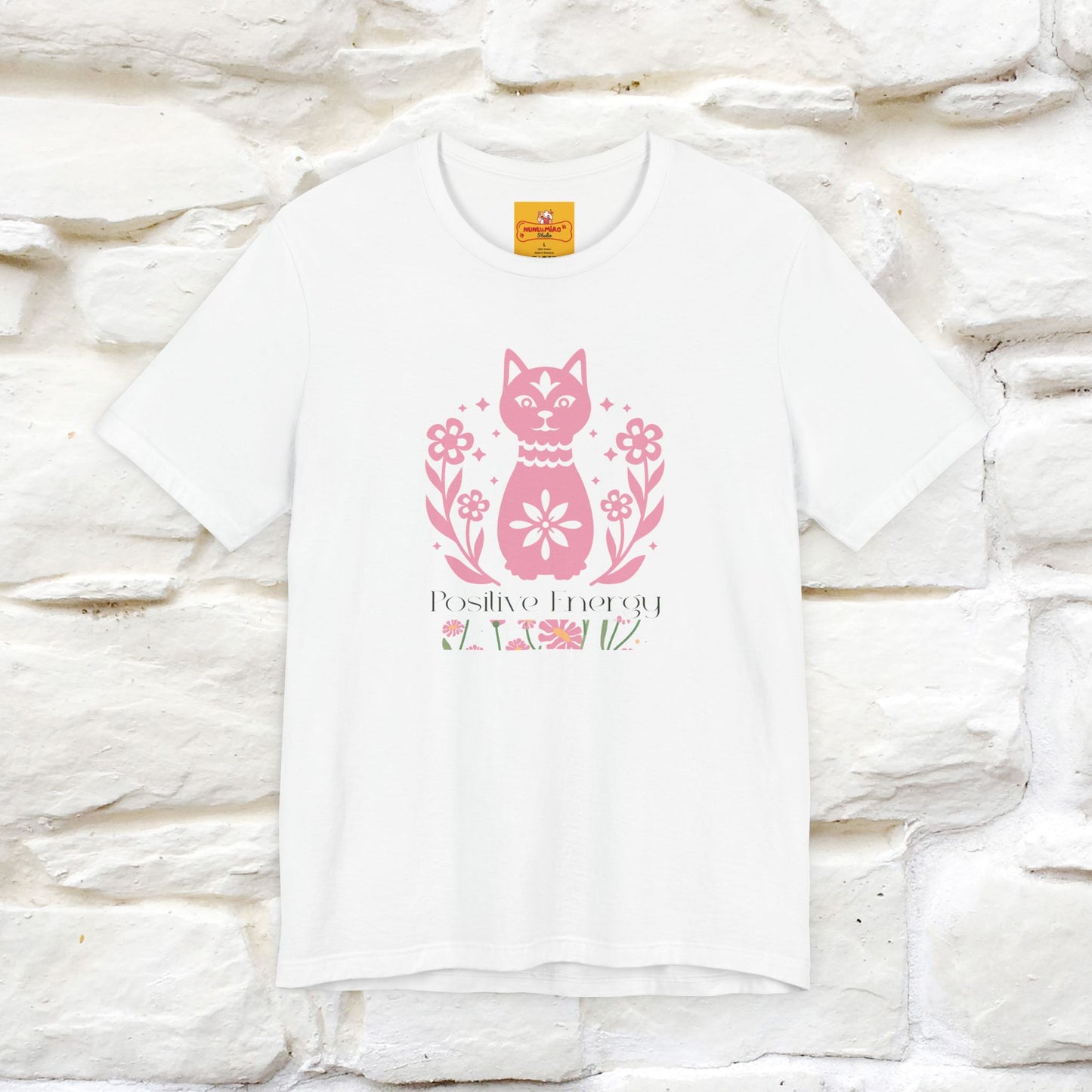 "Positive Energy'' Cat T-Shirt Front and Back Design | Nunu&Miao Studio - Nunu&Miao Studio