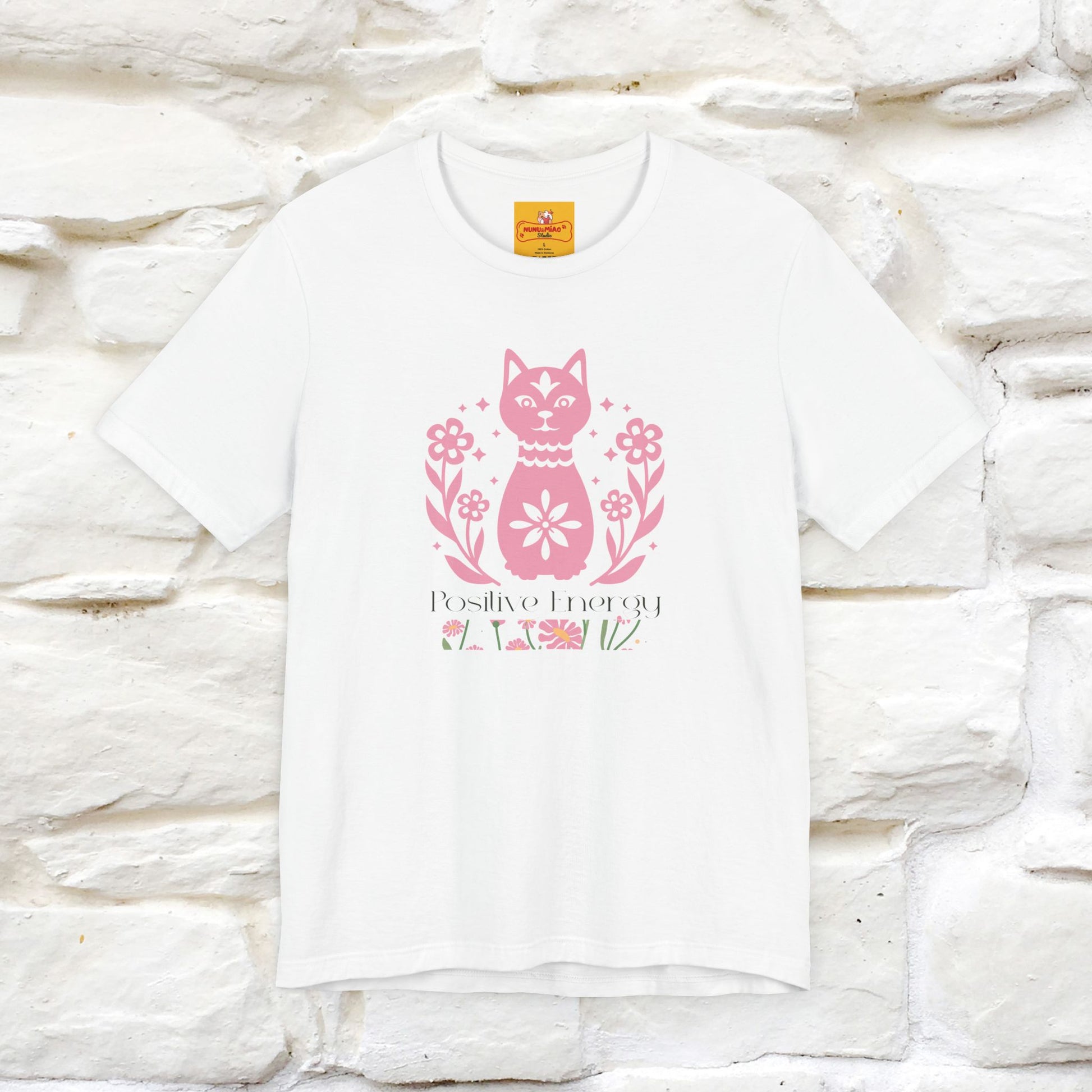 "Positive Energy'' Cat T-Shirt Front and Back Design | Nunu&Miao Studio - Nunu&Miao Studio