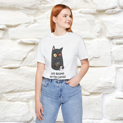 ''Life Begings After Coffe''  Cat T-shirt for Men and Women  100% Cotton* - Nunu&Miao Studio