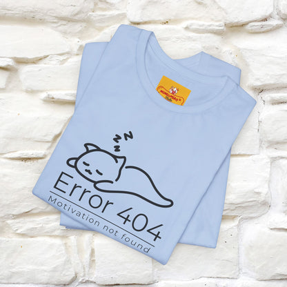 ''Error 404 Motivation Not Found'' Cat T-Shirt Front and Back Design | Nunu&Miao Studio - Nunu&Miao Studio