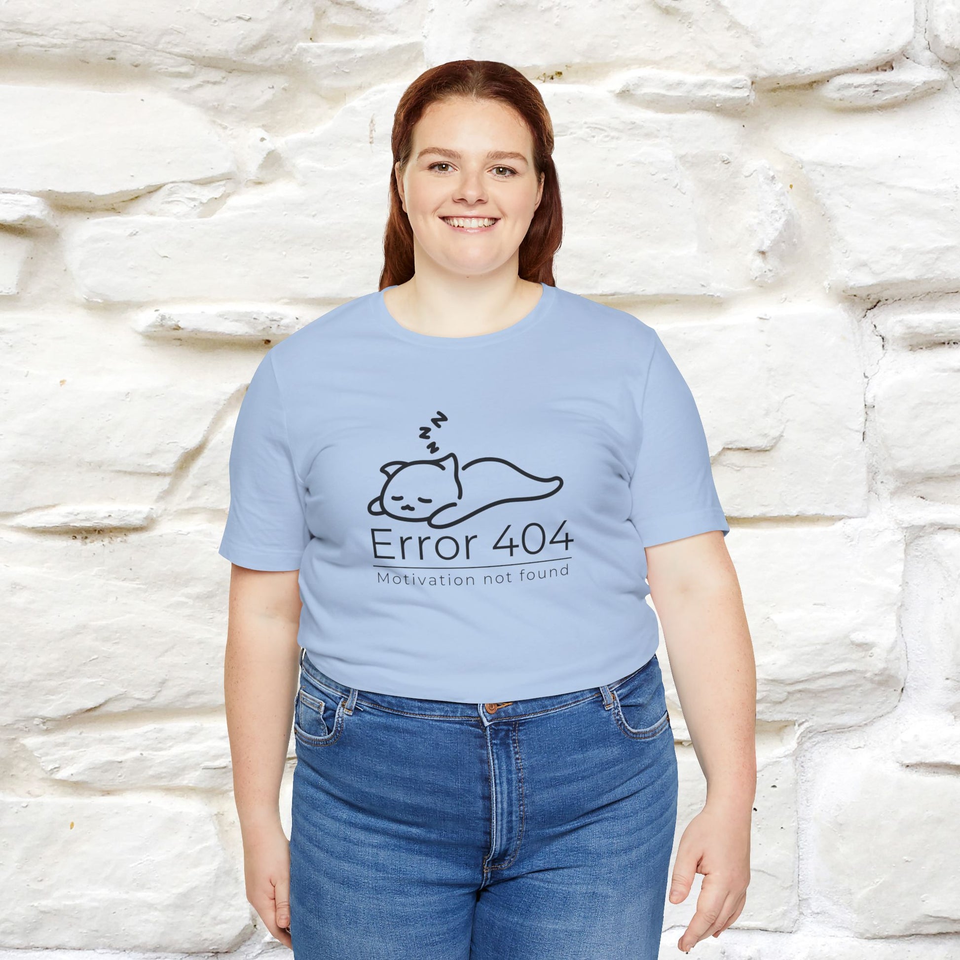 ''Error 404 Motivation Not Found'' Cat T-Shirt Front and Back Design | Nunu&Miao Studio - Nunu&Miao Studio
