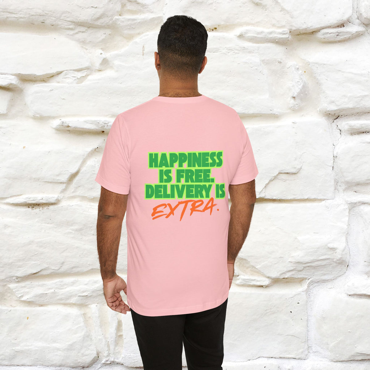 "“Happiness is free. Delivery is extra.” | Cat T-Shirt | Front & Back Design | Nunu&Miao Studio