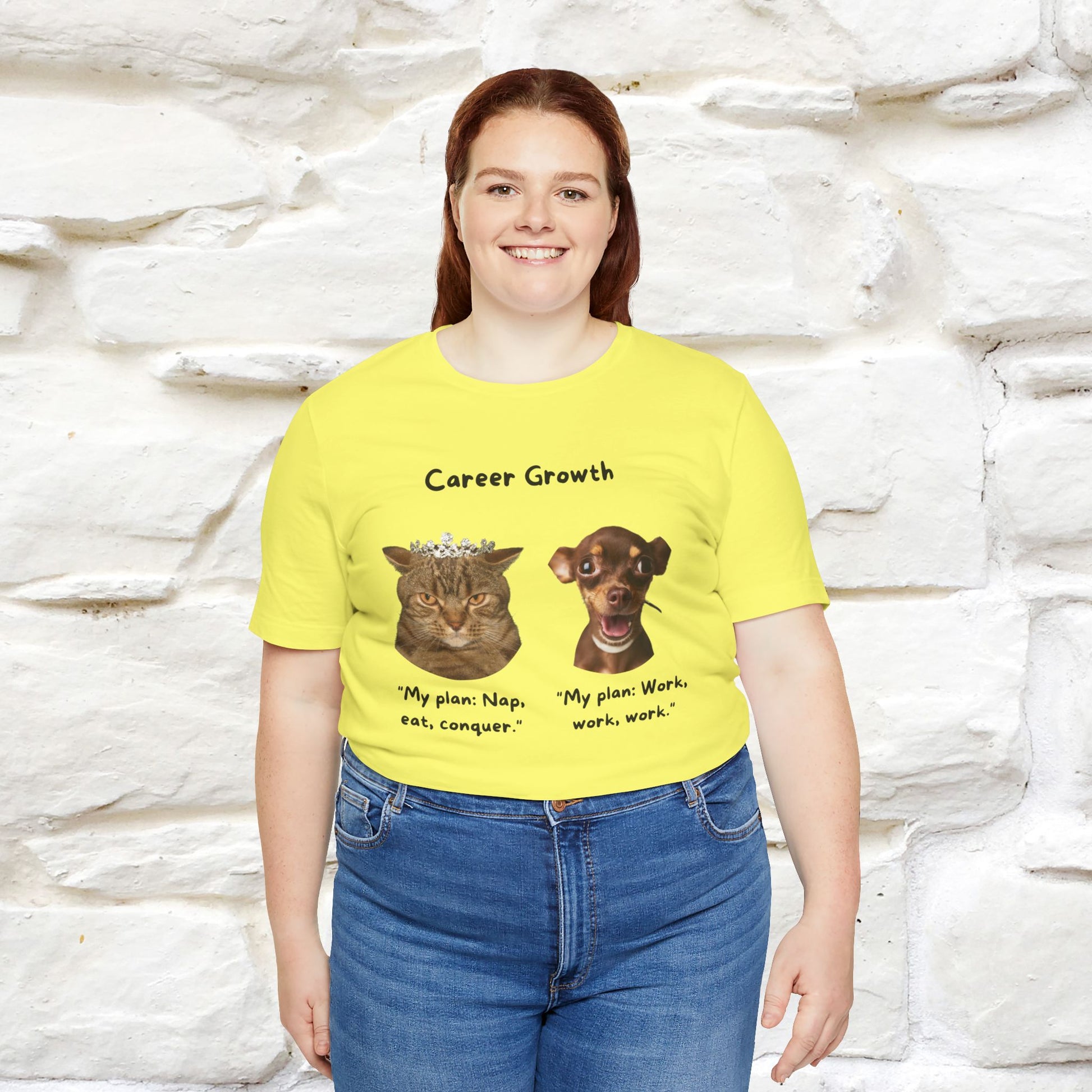 "Career Growth: Cat vs. Dog" | Cat T-Shirt | Nunu&Miao Studio - Nunu&Miao Studio