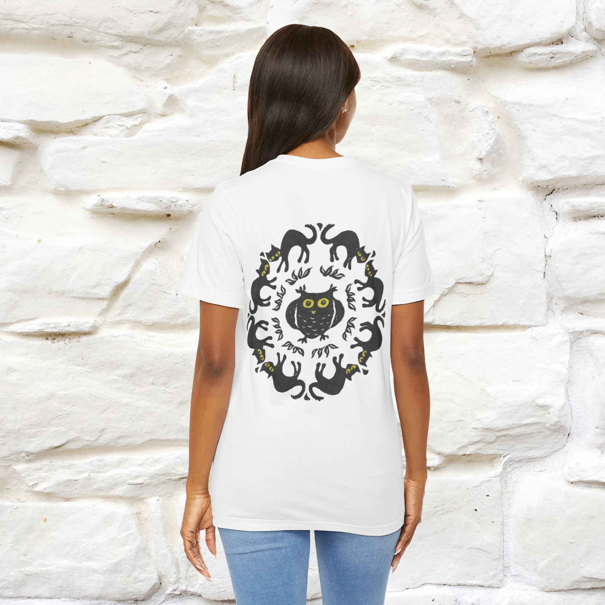 ''Black Cat Circle'' Cat T-Shirt Front and Back Design | Nunu&Miao Studio - Nunu&Miao Studio