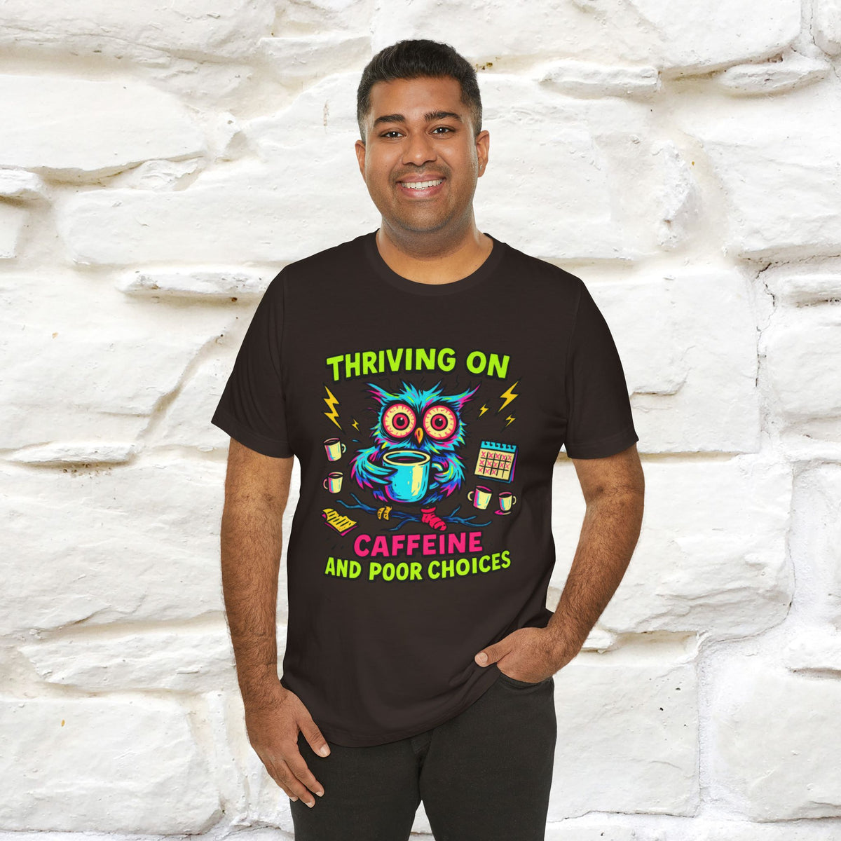 ''Thriving On Caffeine And Poor Choices''|  Sarcastic Cat T-Shirt | Nunu&Miao Studio