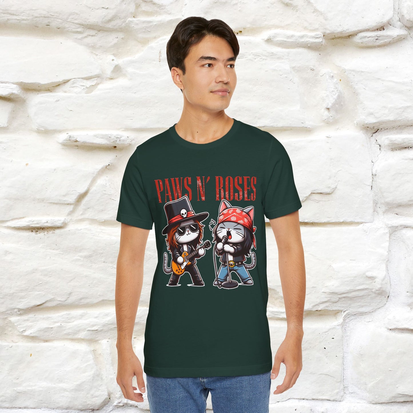 Paws N' Roses T-Shirt | Rock-Inspired Cat Lover  | Nunu&Miao Studio - Nunu&Miao Studio