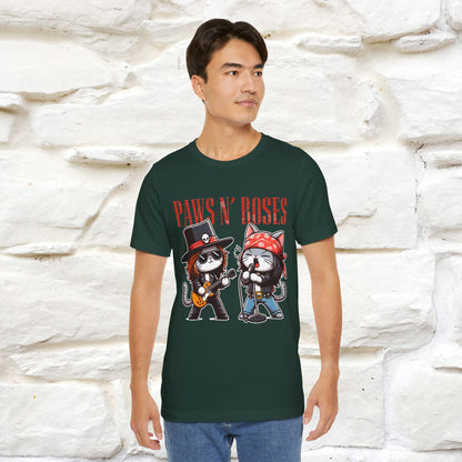 Paws N' Roses T-Shirt | Rock-Inspired Cat Lover  | Nunu&Miao Studio - Nunu&Miao Studio