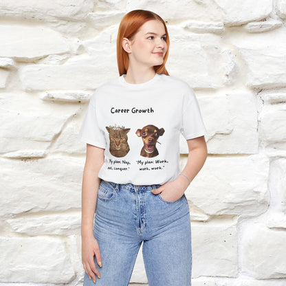 "Career Growth: Cat vs. Dog" | Cat T-Shirt | Nunu&Miao Studio - Nunu&Miao Studio