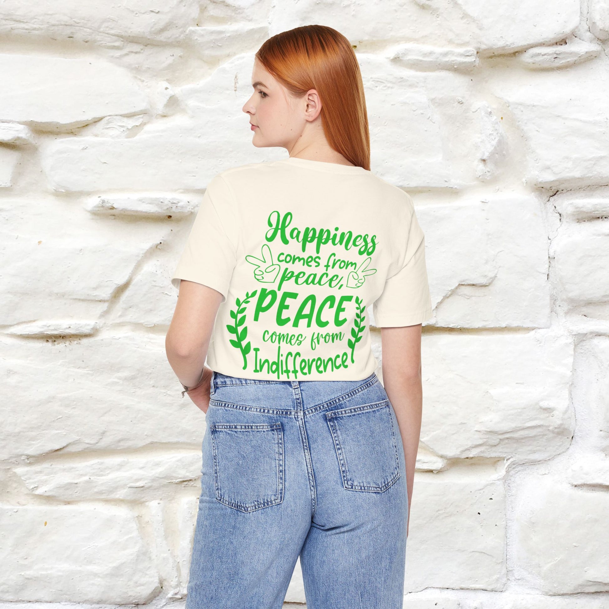 "Happiness Comes From Peace, Peace Comes From Indifference" Cat T-Shirt| Front & Back Design | Nunu&Miao Studio - Nunu&Miao Studio