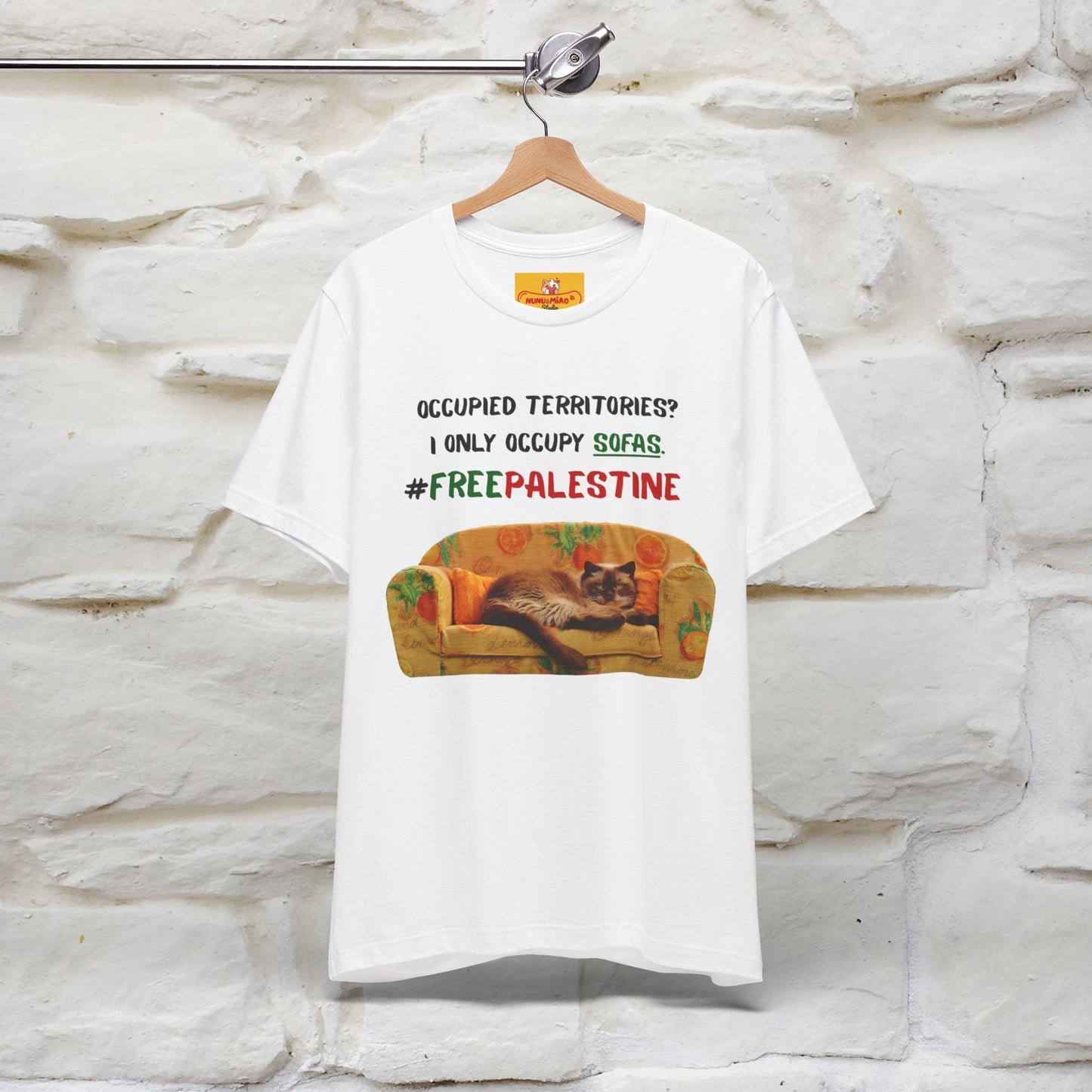 "Occupied territories?  I only occupy sofas. FreePalestine" Cat T-shirt |Nunu&Miao Studio - Nunu&Miao Studio