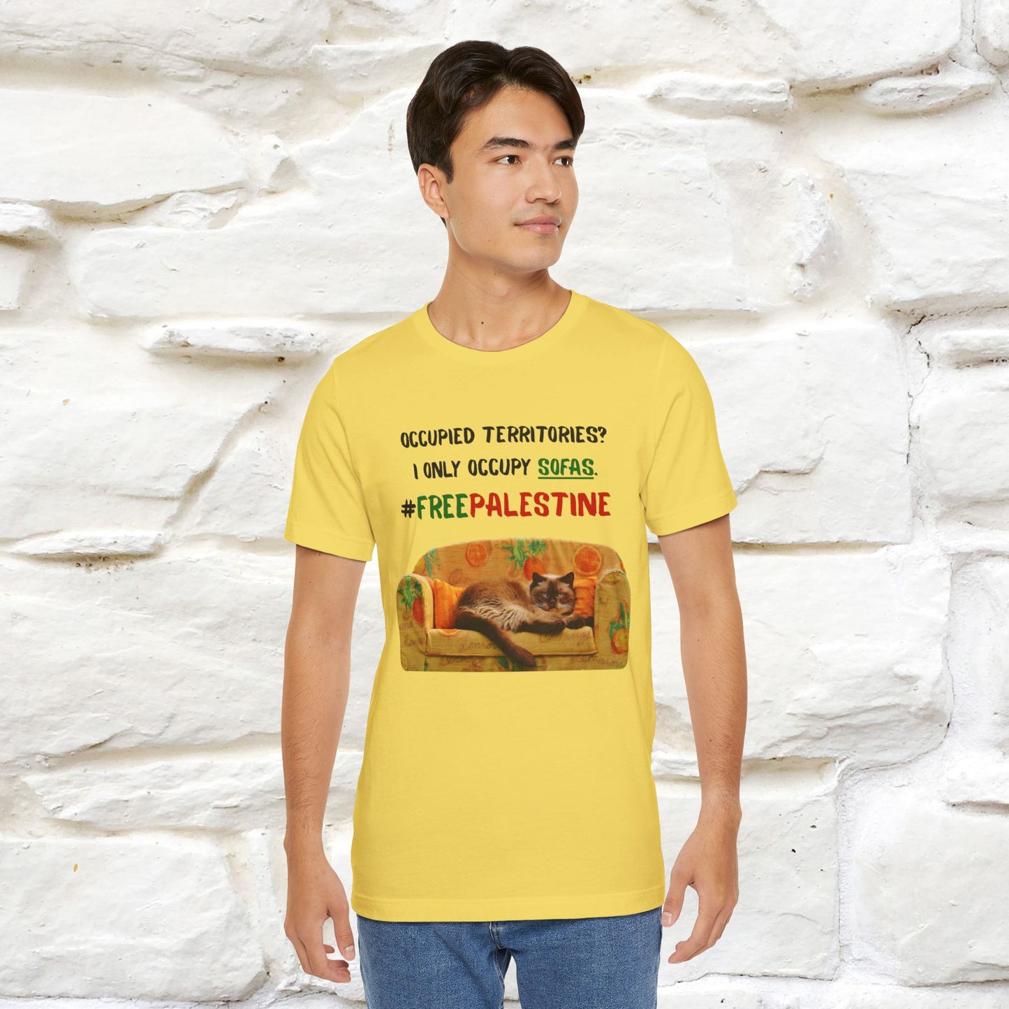 "Occupied territories?  I only occupy sofas. FreePalestine" Cat T-shirt |Nunu&Miao Studio - Nunu&Miao Studio