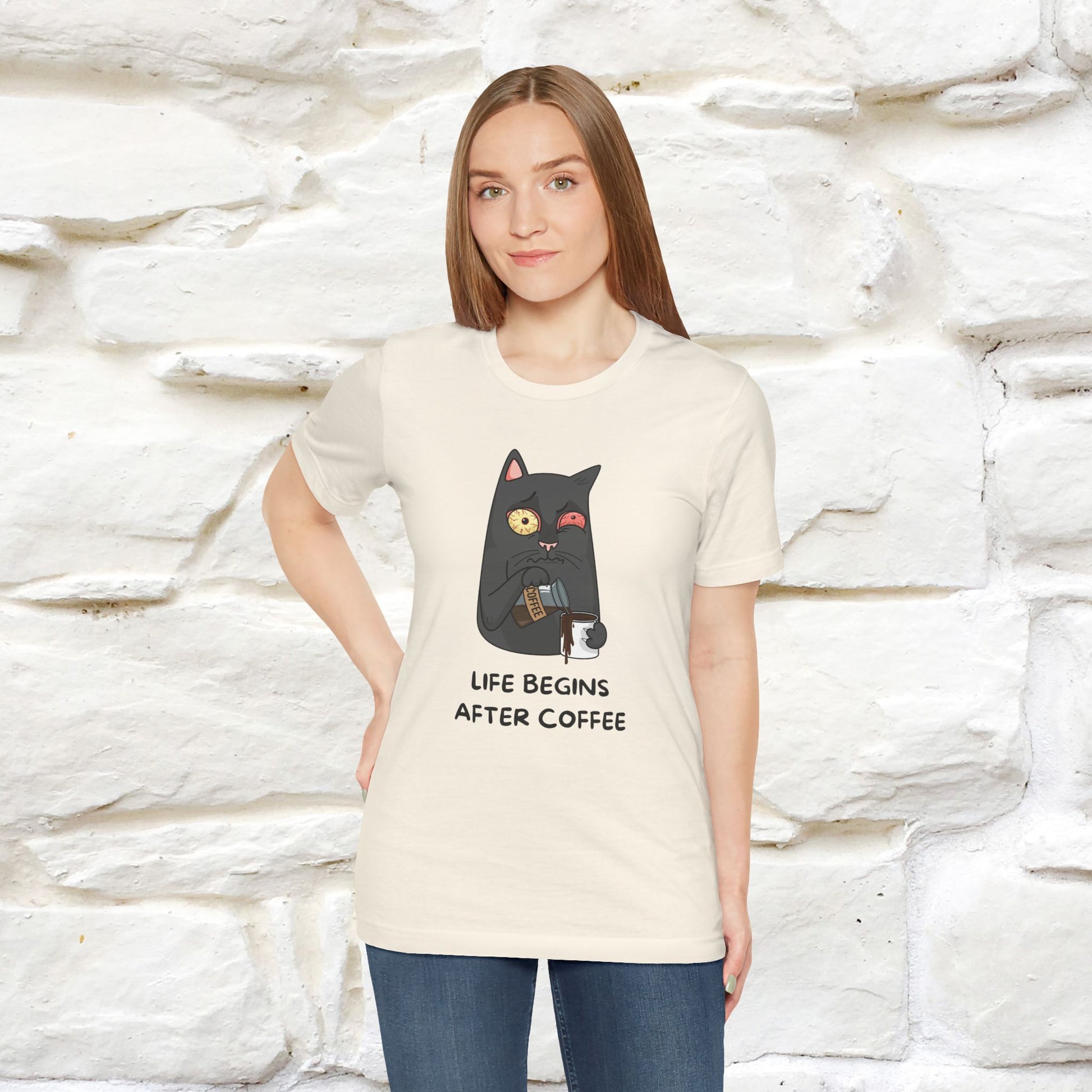 ''Life Begings After Coffe''  Cat T-shirt for Men and Women  100% Cotton* - Nunu&Miao Studio
