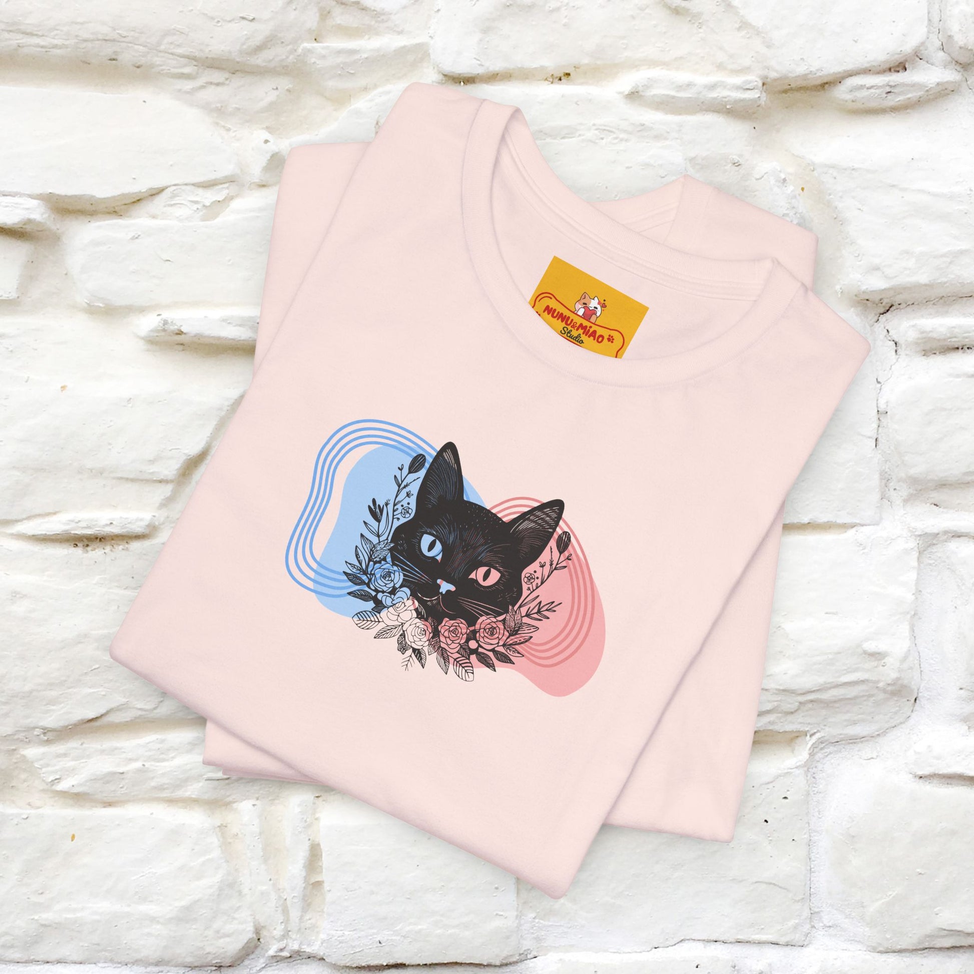 ''Pink and Blu'' Cat T-Shirt Front and Back Design | Nunu&Miao Studio - Nunu&Miao Studio