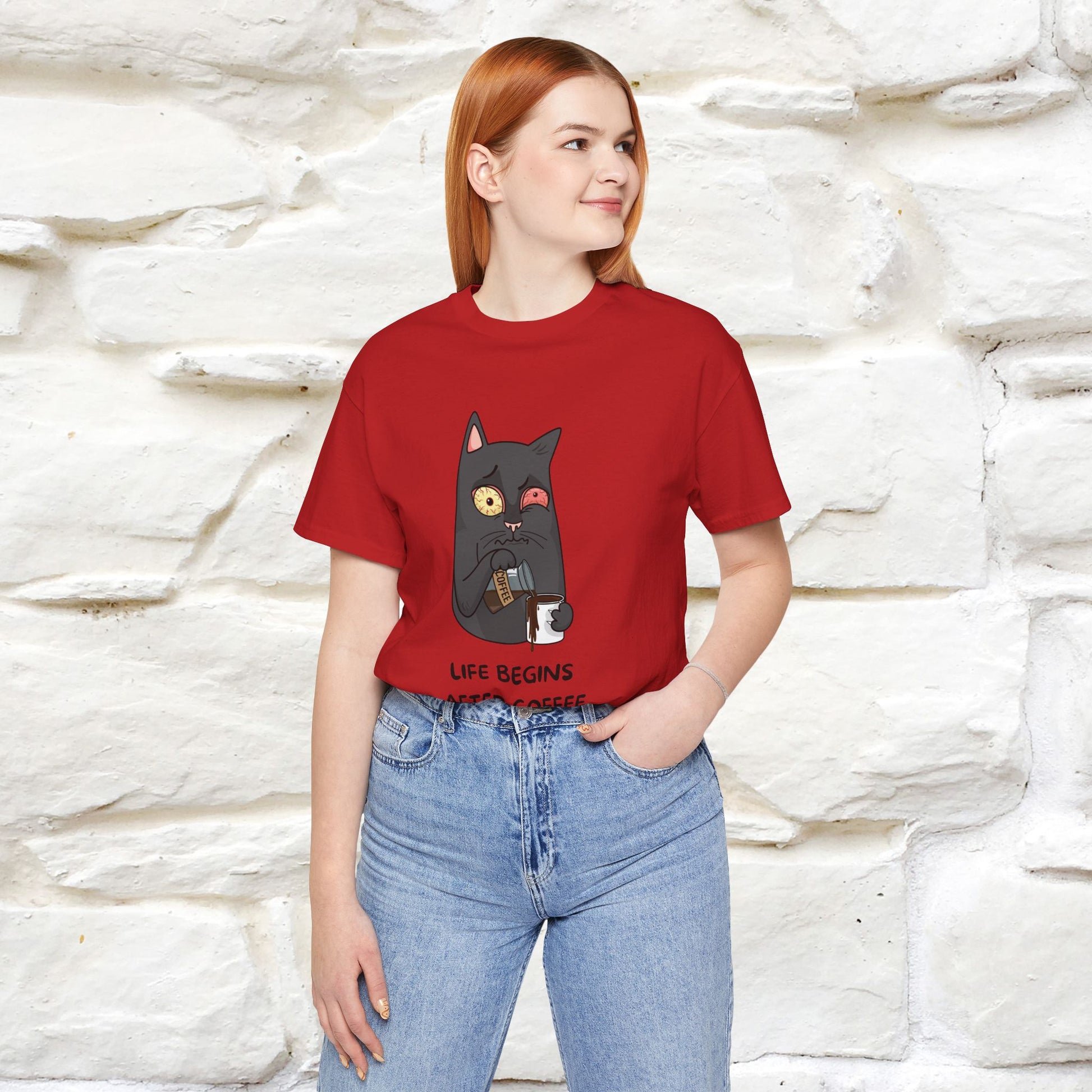 ''Life Begings After Coffe''  Cat T-shirt for Men and Women  100% Cotton* - Nunu&Miao Studio