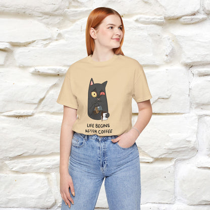 ''Life Begings After Coffe''  Cat T-shirt for Men and Women  100% Cotton* - Nunu&Miao Studio