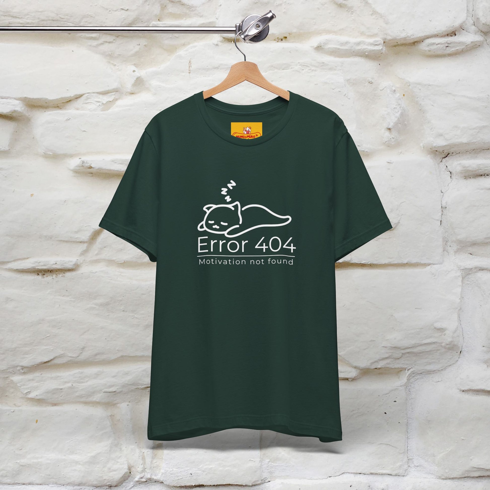 ''Error 404 Motivation Not Found'' Cat T-Shirt Front and Back Design | Nunu&Miao Studio - Nunu&Miao Studio