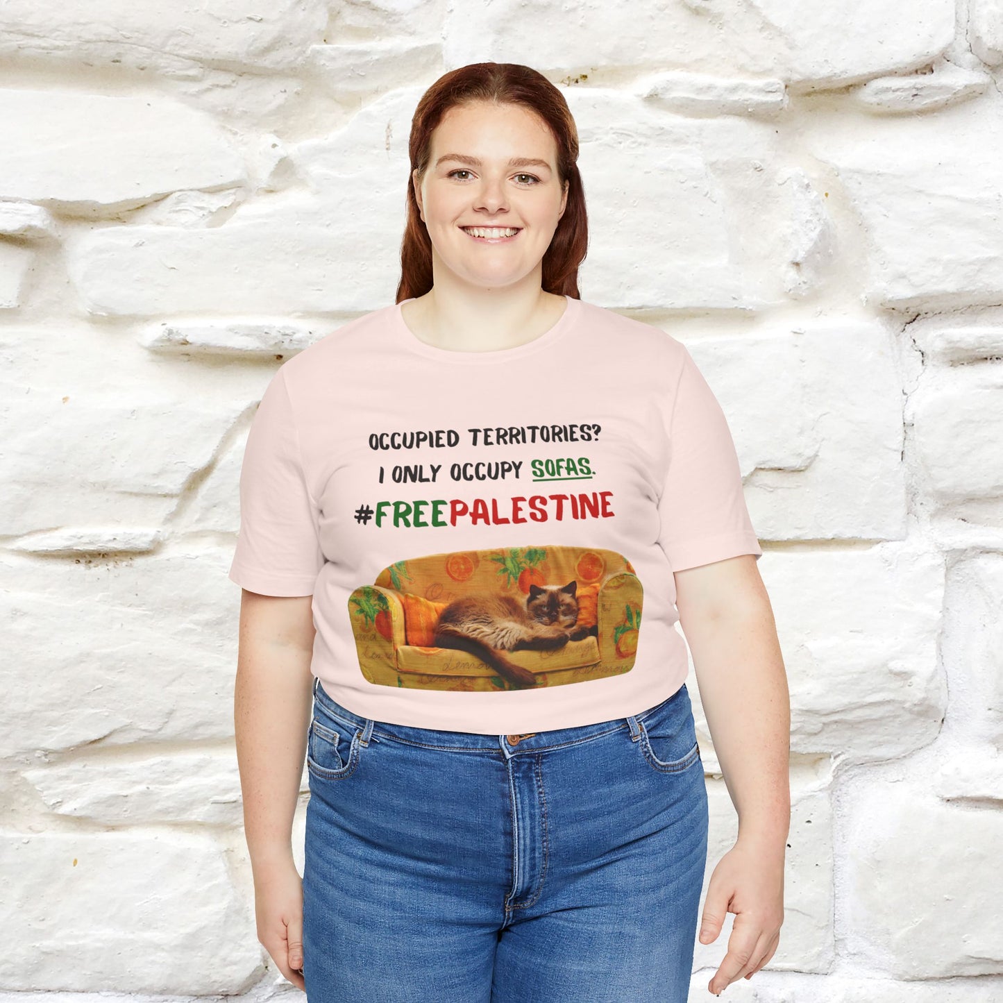 "Occupied territories?  I only occupy sofas. FreePalestine" Cat T-shirt |Nunu&Miao Studio - Nunu&Miao Studio