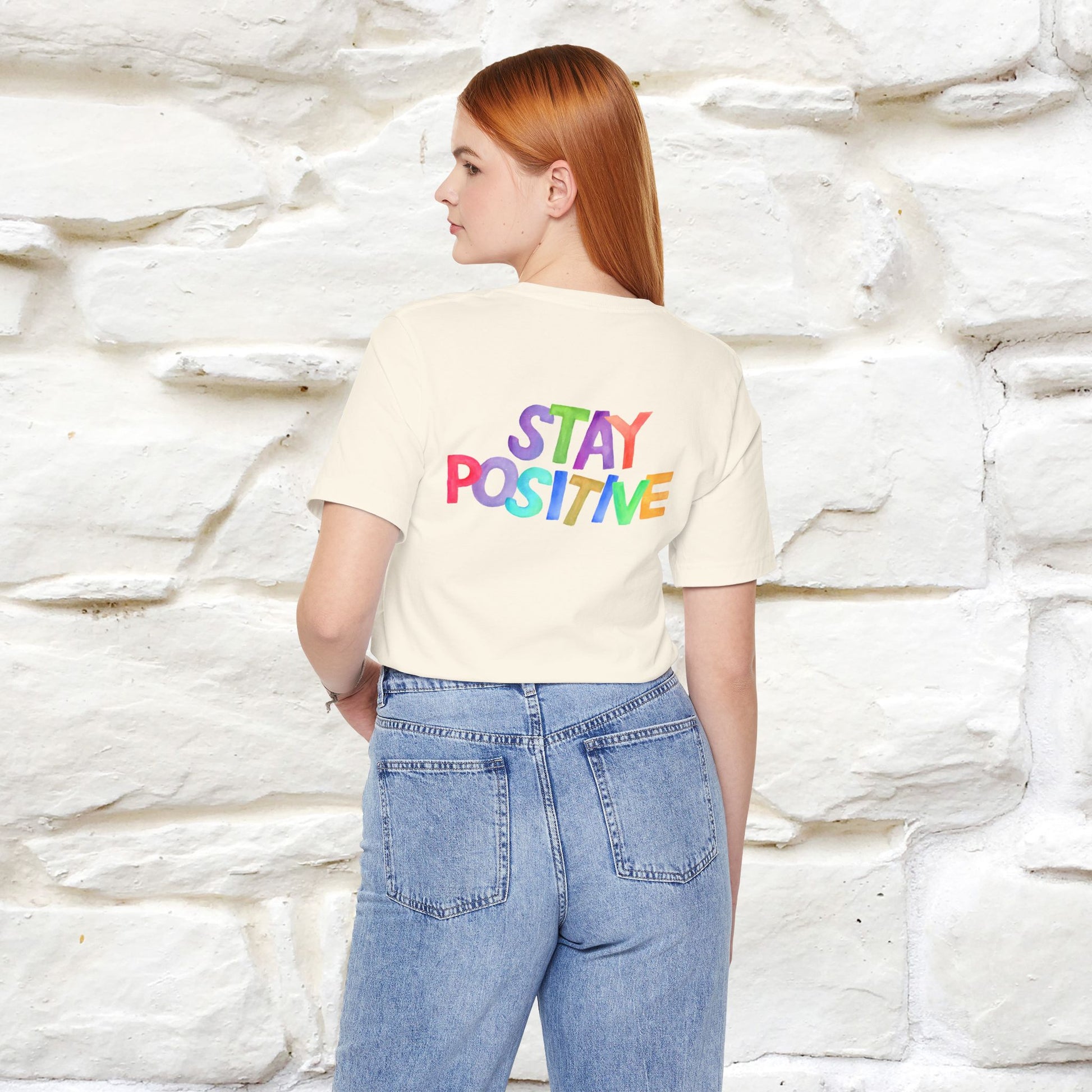 "Stay Positive'' Cat T-Shirt | Front & Back Design | Nunu&Miao Studio - Nunu&Miao Studio